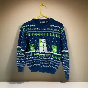 Minecraft Navy White & Green Christmas Holiday Sweater Kids Size M By Jinx - Picture 1 of 10