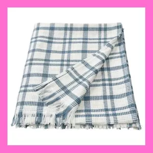 IKEA SIKELVINGE Throw White Blue Check 51x67" New 100% Cotton Waffle Fabric - Picture 1 of 3