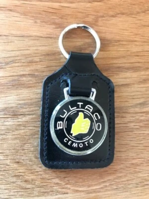Bultaco Motorcycle Key Ring, Black Leather Fob - New - Image 1 of 3