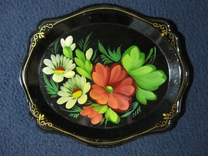 Russisches schwarz bemaltes blumiges Tablett - Bild 1 von 4
