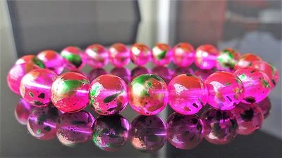 Pulsera de cuentas de piedras preciosas rosa salpicaduras para hombre mujer elástica 10 mm 7,5" multicolor Foto 1 de 4