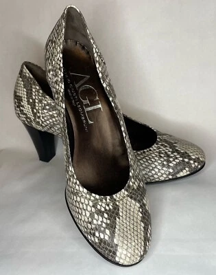 Zapatos de salón AGL para mujer de piel de serpiente de cuero en relieve talla 8 de EE. UU. hechos en Italia Foto 1 de 4