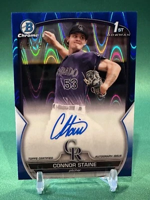 2023 Bowman Chrome 1st REFRACTOR RC ROOKIE AUTO Connor Staine Blue Raywave /150 - Image 1 of 2