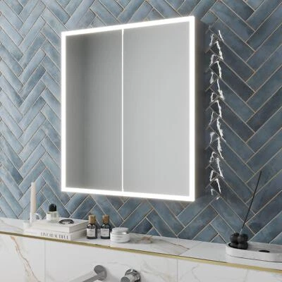 AURORA LED Aluminium Mirror Cabinet with Demister Pad and Shaver Socket 700x600mm