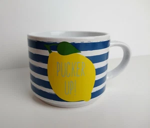 Boston Warehouse Trading Corp 18oz Mug Blue Horizontal Stripe w/Lemon Pucker Up! - Picture 1 of 8