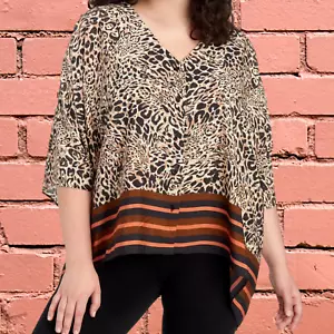 NEW Melissa Paige Tunic Top Poncho Shirt 2X 3X Animal Print Stripes Brown Black - Picture 1 of 9