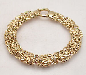 8" Polished Mirror Byzantine Bracelet with Senora Clasp Real 14K Yellow Gold 