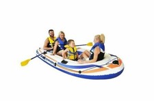 PATHFINDER 4 PERSON INFLATABLE RAFT BOAT W/ PUMP & OARS WHITE/BLUE *DM