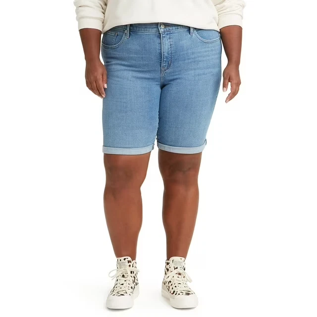 Levi's Women's Blue Classic Cuffed Bermuda Shorts Plus Size 24W