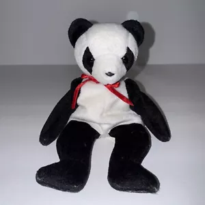 Ty Beanie Babies Panda Bear With Red Bow Named Fortune - Picture 1 of 6