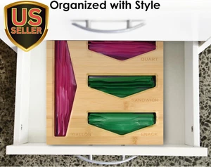 Bamboo Bag Storage Organizer for Kitchen Drawer, Baggie Organizer, Compatible... - Picture 1 of 12