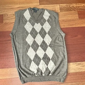 Chaleco Suéter Banana Republic Para Hombre Grande 100% Lana Argyle Diamante Marrón Tostado - Imagen 1 de 6