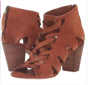 Zodiac Leather Cut-Out Back-Zip Heeled Sandals, Camila, Rust Suede Size 10 M - Picture 1 of 2