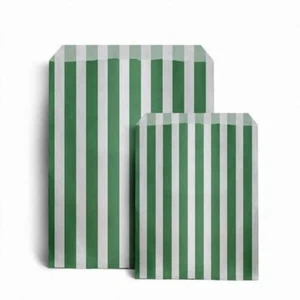 Green Candy Stripe Paper Bags Various 2 Sizes - Picture 1 of 1