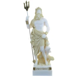 Statue Altgriechischer Gott Poseidon Alabaster 9" - 23 cm Marmorguss Mythologie - Bild 1 von 10