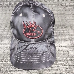 RMEF Rocky Mountain Elk Foundation Hat Cap Black Gray Strapback Guidroz - Picture 1 of 4