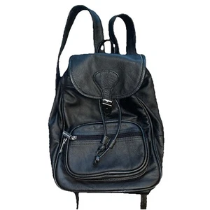 Ameri Leather Backpack. Black with Front Pockets and Zips. Backpack Purse - Picture 1 of 12