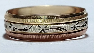 Solid 14k tri-color gold 6.25mm wedding band ring 2.44 grams - sz 10.5 - Picture 1 of 10