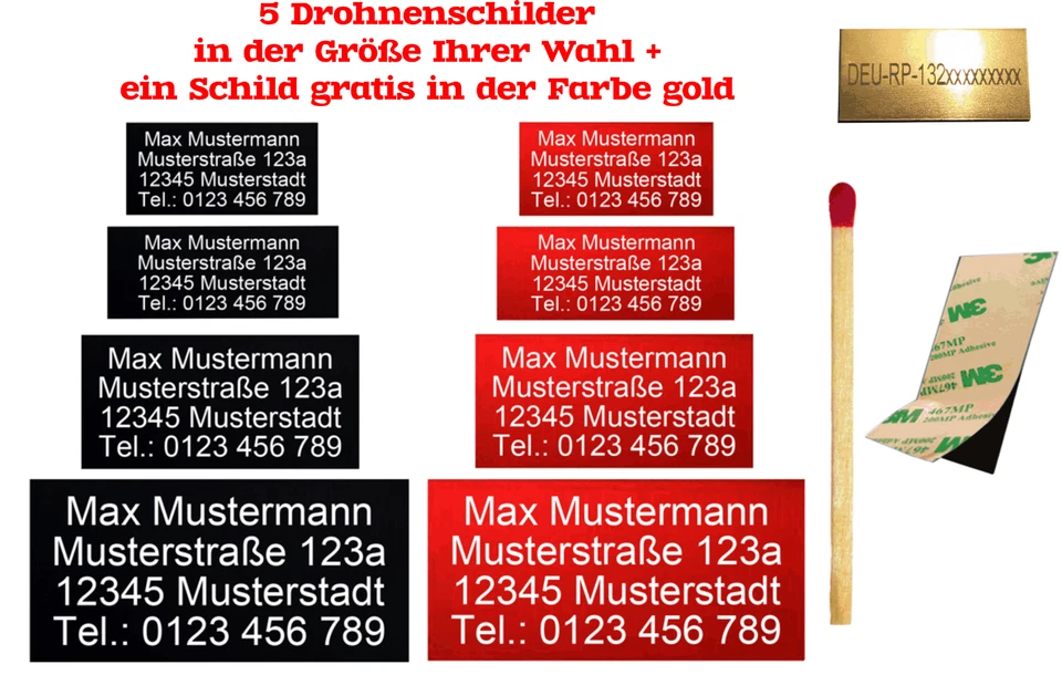 Adressschild Drohnen Kennzeichnung Plakette Modellflugzeug RC Aluminium 3M - Bild 1 von 1