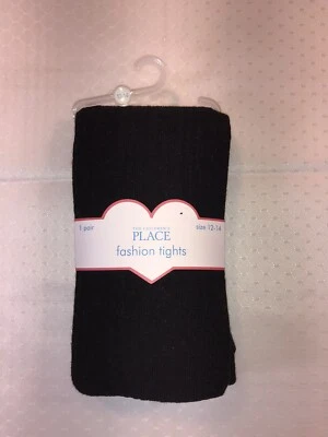 NEW The Childrens Place Girls Fashion Solid Black Striped Tights Size 12-14  - Image 1 of 4