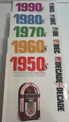 Decade by Decade 1950s 1960s 1970s 1980s 1990s Piano Sheet Music x5 Books PB - Image 1 of 4