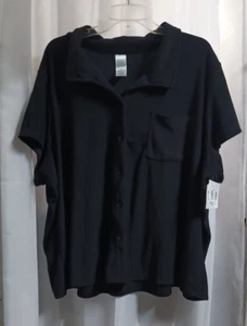 Time & Tru womens collard button up black shirt Sz 2x(20w-22w)short sleeve - Picture 1 of 2