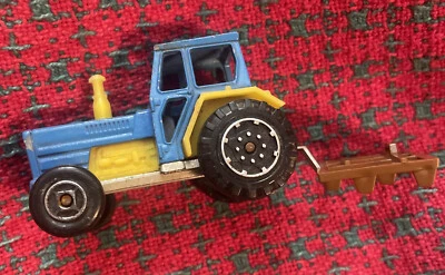 VINTAGE MAJORETTE # 208 Rare BLUE Yellow TRACTOR Farm w/ Plow - Image 1 of 4