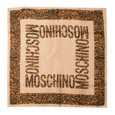 MOSCHINO Mujer Seda Foulard 90x90cm Beige Leopardo Nuevo con Etiqueta Foto 1 de 2