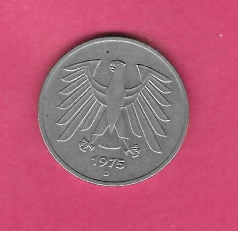 GERMANY GERMAN KM140.1 1975 D XF-SUPER-NICE OLD VINTAGE PRE-EURO 5 MARK COIN Cover