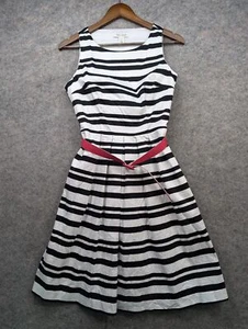 White House Black Market Dress Womens 4 Black White Fit & Flare Pleated Belted - Picture 1 of 12