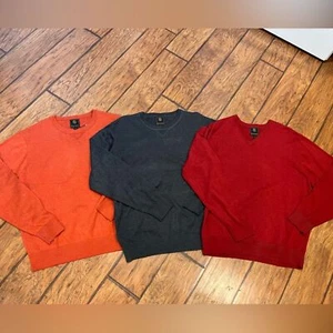 FX Fusion Sweater mens Large Set of 3 Luxury red gray Orange soft NWT Crewneck - Picture 1 of 8
