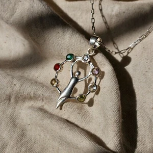 Seven Chakra gemstone 925 sterlingsilver Pendant for Spirituality and Prosperity - Picture 1 of 7