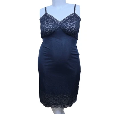 复古 Van Raalte 内衣懒人连衣裙女式 40 XL 黑色扇贝花边 50 年代海报 — 第 1/4 张图片