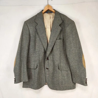 Vtg Pendleton Wool Sport Coat Men's 46 Elbow Patches Green Tan Blazer Jacket - Image 1 of 4