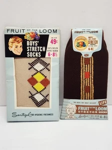 VINTAGE 1960s FRUIT OF THE LOOM Boys' Stretch Socks NOS Rare Style 533 & 542 - Picture 1 of 8