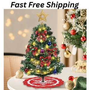 Mini árbol de Navidad artificial pequeño de mesa de 2 pies con luces y adornos de Navidad - Imagen 1 de 13