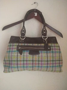 Borsa Coach Penelope Tattersall a quadri lana tweed pelle borsetta autunno ottima - Foto 1 di 13