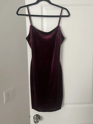 Red Velvet Sparkly Mini Dress Size Medium - Image 1 of 4