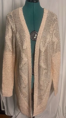 Confess Womans Peach Sequined Long Sleeve Knit Cardigan Sz L.   NWT - Image 1 of 4