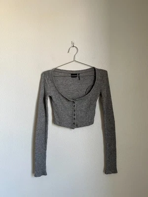 Out From Under Women's Dani Waffle Crop Cardigan in Gray Size SMALL - Image 1 of 4