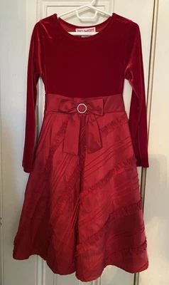 Emily West Holiday Bright Red Dress Girls Size 7 Long Sleeves - Image 1 of 4