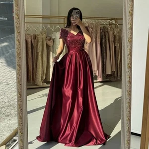 Vestidos de noche brillantes lentejuelas fuera del hombro una línea hechos a medida graduación vestidos de fiesta - Imagen 1 de 9