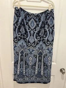 Talbots Maxi Skirt Pure Silk Size 18W Multi Blue Paisley Slit In Back - Picture 1 of 9