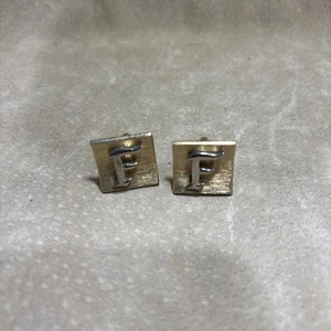 Vintage Gold-Tone Rectangular Cufflinks Letter F - Picture 1 of 3