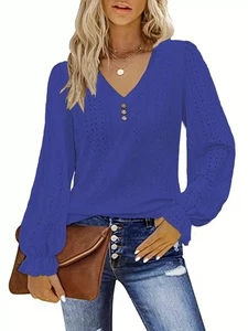 Plus Size Eyelet V-Neck Flounce Sleeve Blouse - Picture 1 of 108