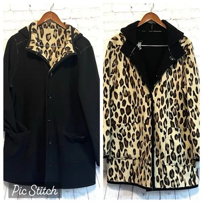 Susan Graver Women's L Weekend Reversible Polar Fleece Coat Black/Animal Print - Image 1 of 4