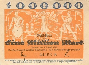 Bochum Bergbau 1 Million Mark 1923 sehr leicht gebraucht ohne Serie - Bild 1 von 2