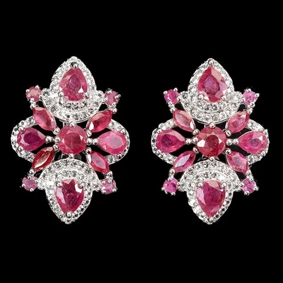 925 Sterling Silver Earrings Pear Ruby 5x4mm Topaz Natural Gemstone Jewelry - Image 1 of 4