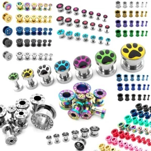 1 Tunnel Set Flesh Tunnel Plug Piercing Stretcher Stainless Steel Set Screw Stud - Picture 1 of 9