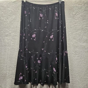 JKLA California Skirt XL Black Floral Fairy Y2K Whimsigoth Office Career Pull On - Picture 1 of 7